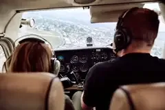 CFI and student pilot in flight together over the Los Angeles basin during cross-country training
