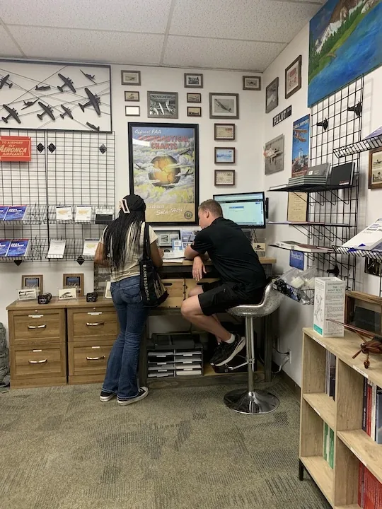 Flight instructor and student reviewing checkride material between training blocks